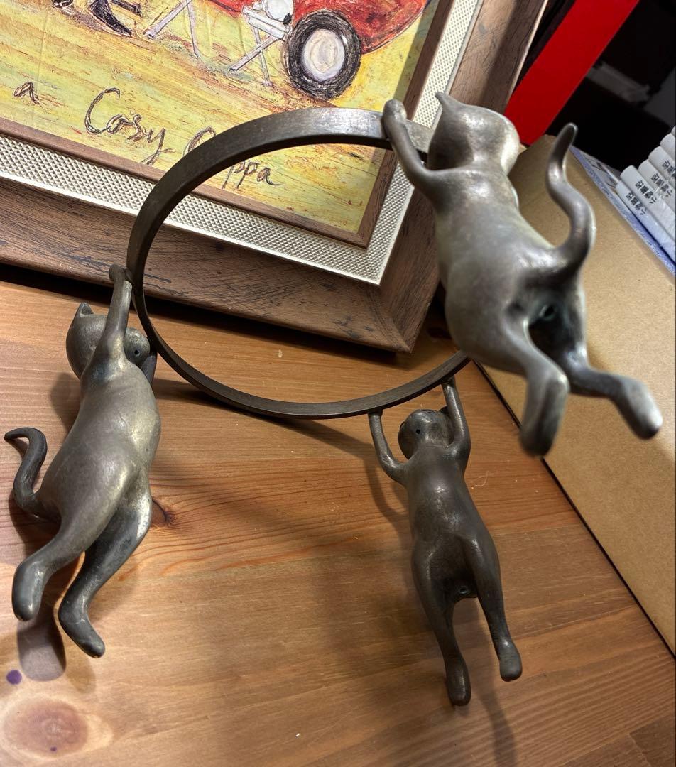 銅製 五徳 三猫 猫 火鉢 囲炉裏 茶道具 鍋置き 蓋置 金属工芸 三匹猫