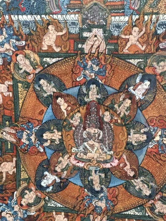 曼荼羅 チベット 額装 手描き 肉筆綿密画