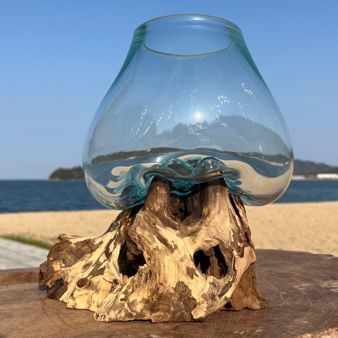 流木ガラスオブジェ大D 花瓶 金魚鉢 ガーデニング フラワーポット 水槽 アート