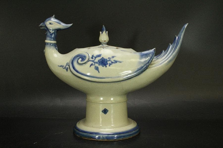 古清水 粟田焼 仁清写 鳳凰 香炉 25cmx11cm(LC639)