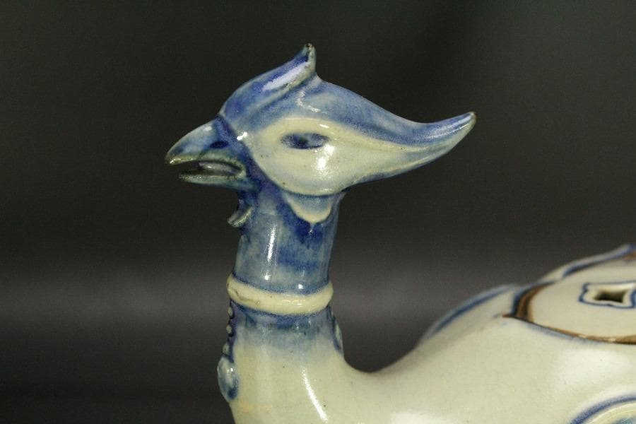 古清水 粟田焼 仁清写 鳳凰 香炉 25cmx11cm(LC639)