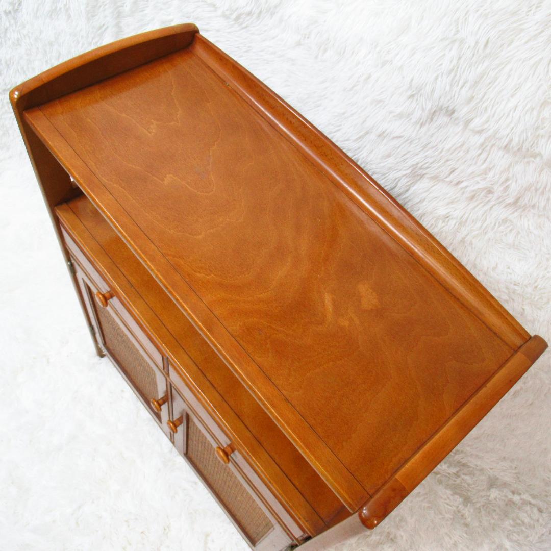 カリモク家具 ラタン キャビネット 電話代 棚 昭和レトロ オールドカリモク