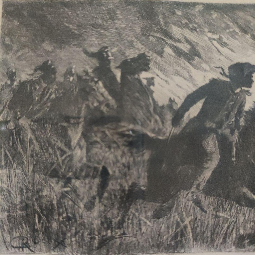 デュエス E. Duez 銅版画『ノルマンディーの港町』1892年制作他、計2点