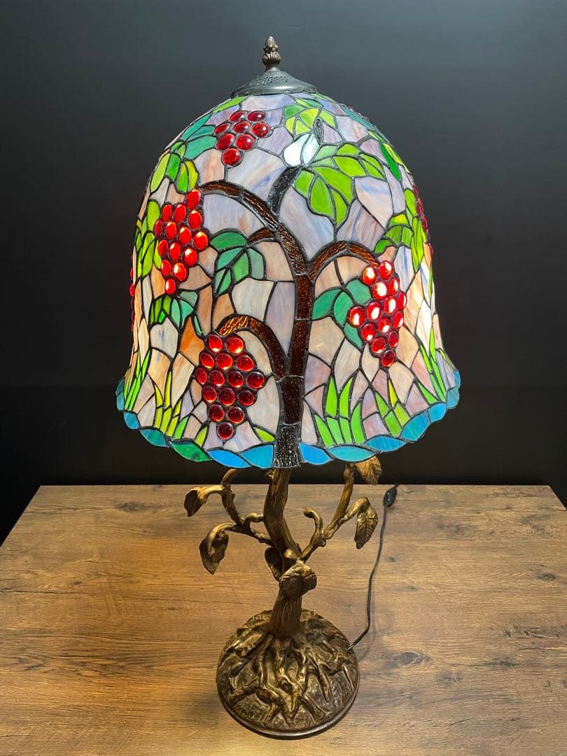 ヴィンテージ　ステンドグラステーブルスタンド　テーブルランプ　葡萄(大)88cm