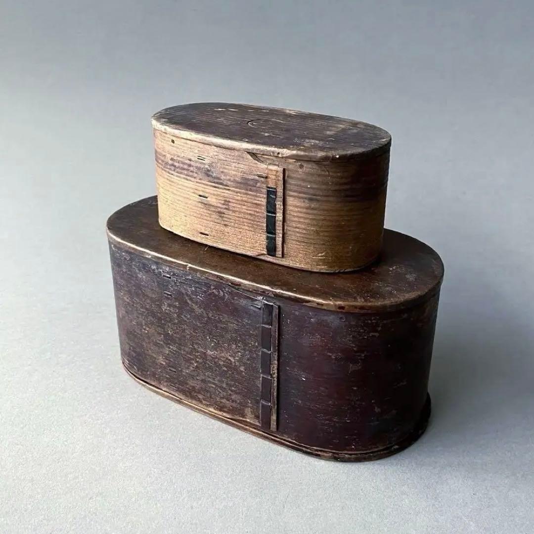 骨董 曲げわっぱ 蔵出し品 大小2点セット 丸二印