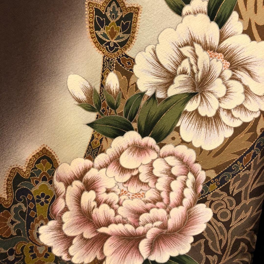 振袖フルセット(8点)・作家物・落款入り・更紗牡丹・高級縮緬・モダン・逸品