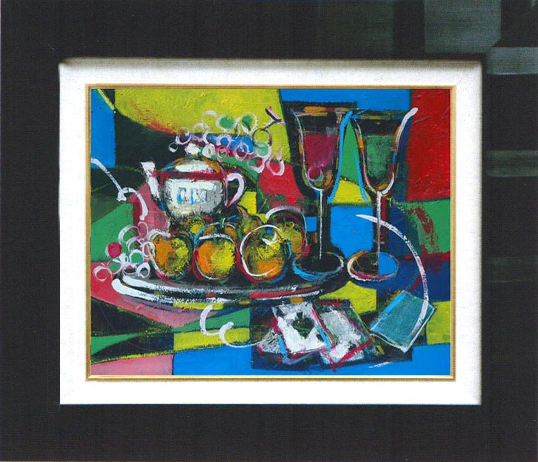 油絵 菅家令子 絵 絵画インテリア 額付(白) uF6-120309 静物 果物