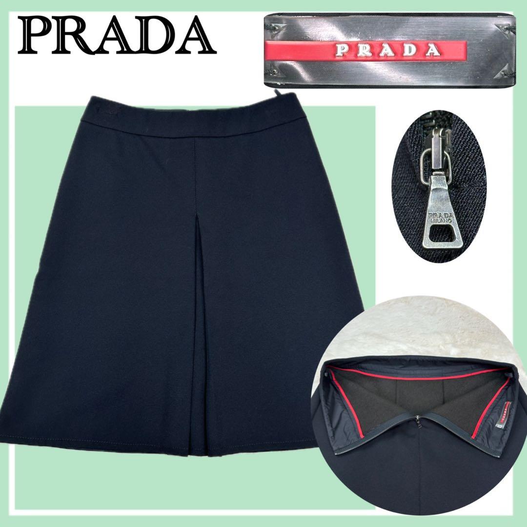 ✨美品✨PRADA プラダ Aラインスカート ボックスプリーツ 美シルエット 黒