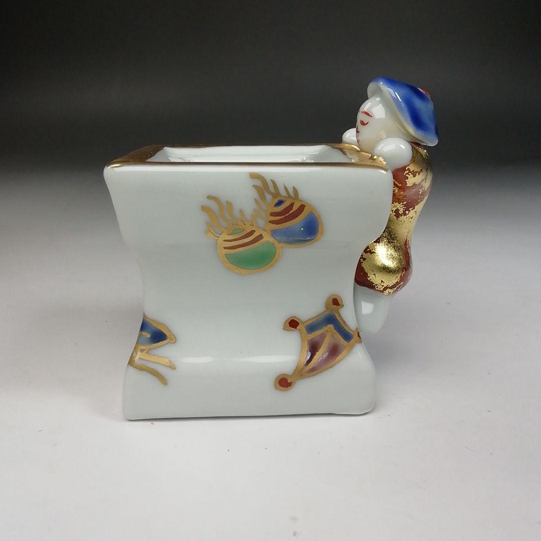 Ｗ５０　蓋置　『色絵　一閑人』『高野昭阿弥 造』　共箱　茶道具