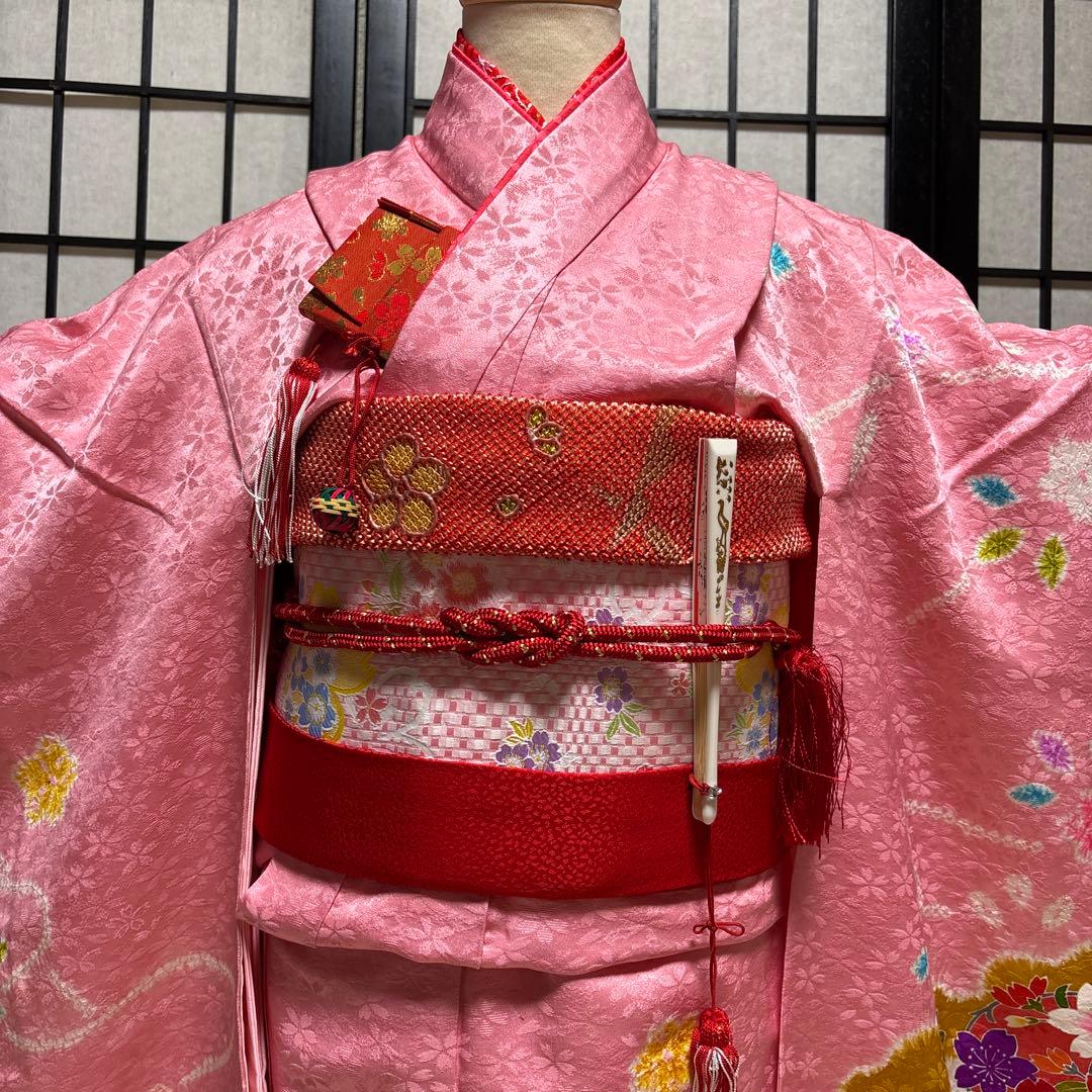 七五三　着物セット　7歳　正絹　絞り　友禅　桜色　美品　新品