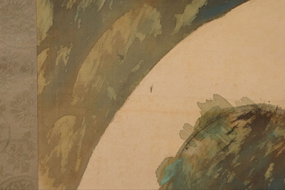 【模写】日本画 南部春邦 鳥 風景図 絹本 掛軸 彩色 明治大正 MB154