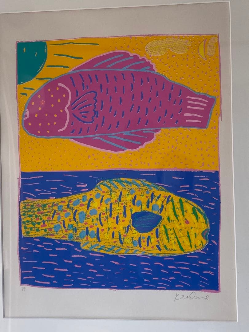 ケンドーン　サイン付き　シルクスクリーン　特注額縁付