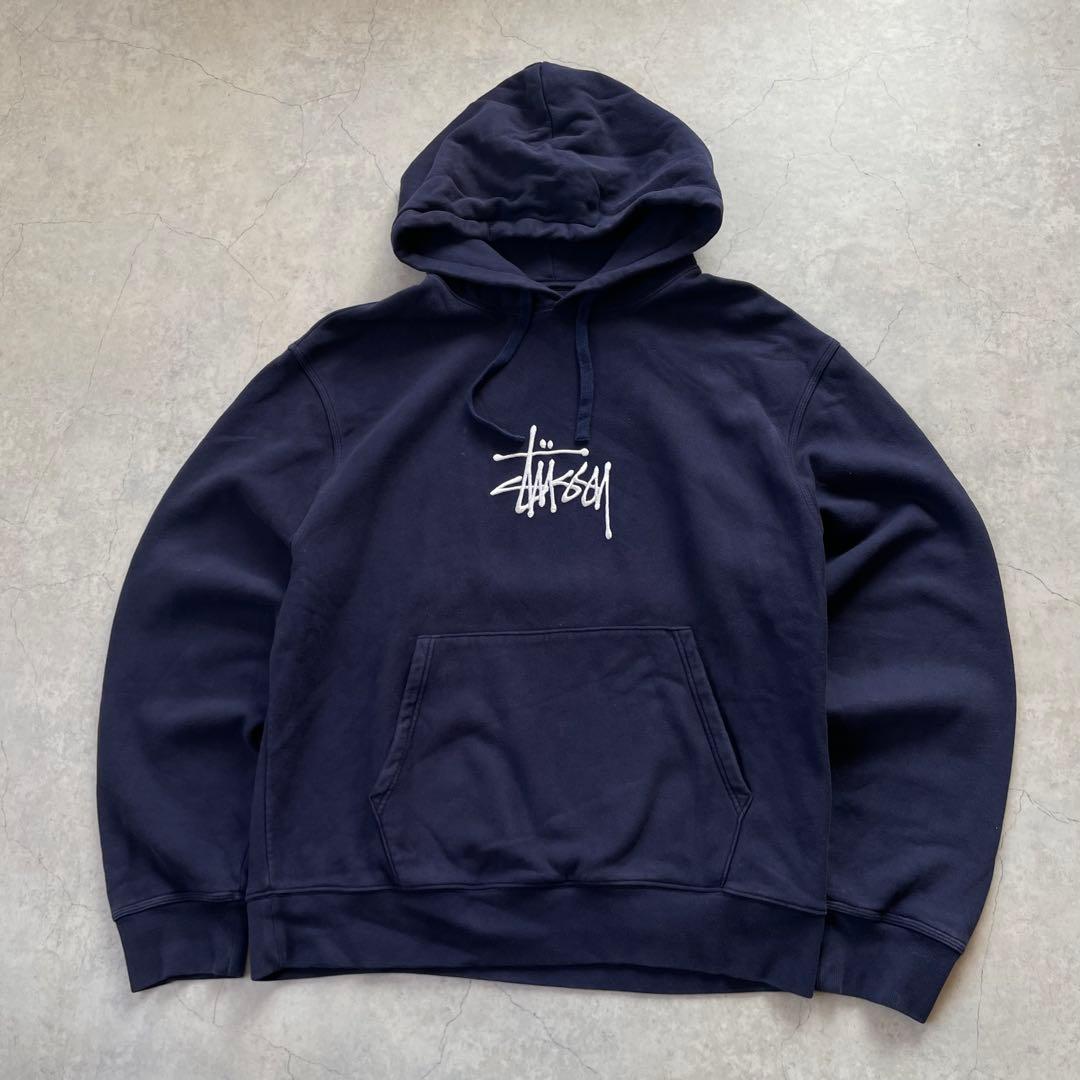 STUSSY ステューシー パーカー デカロゴ ネイビー