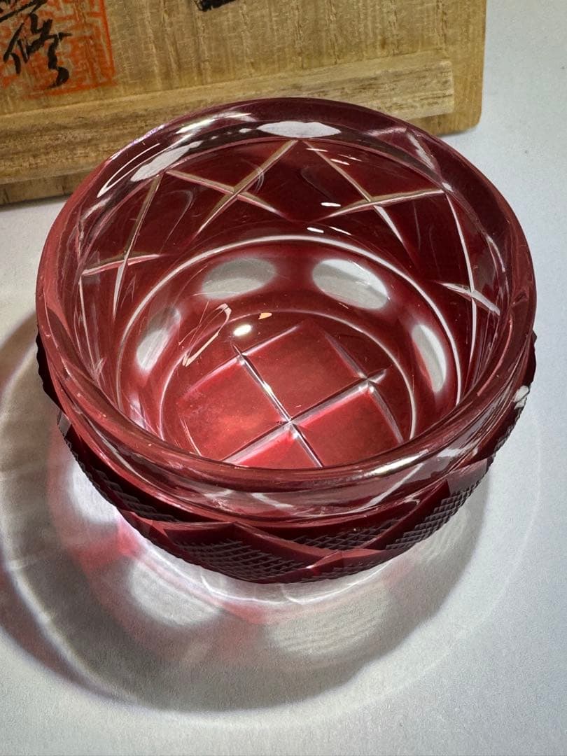 薩摩切子　復元島津　色被せ　赤　ミニ猪口 N0007