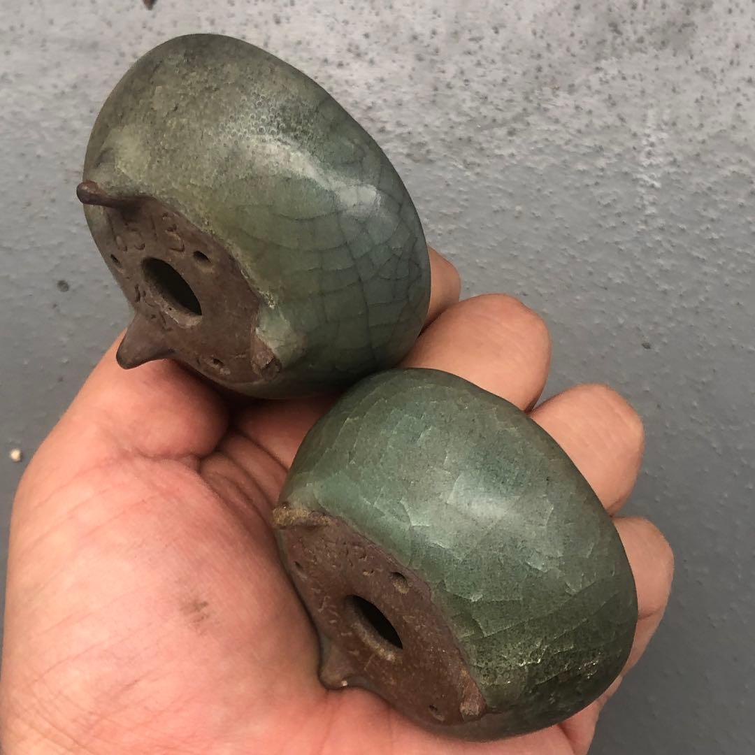 331.彫刻豆丸鉢2点 盆栽鉢 5.5*3cm