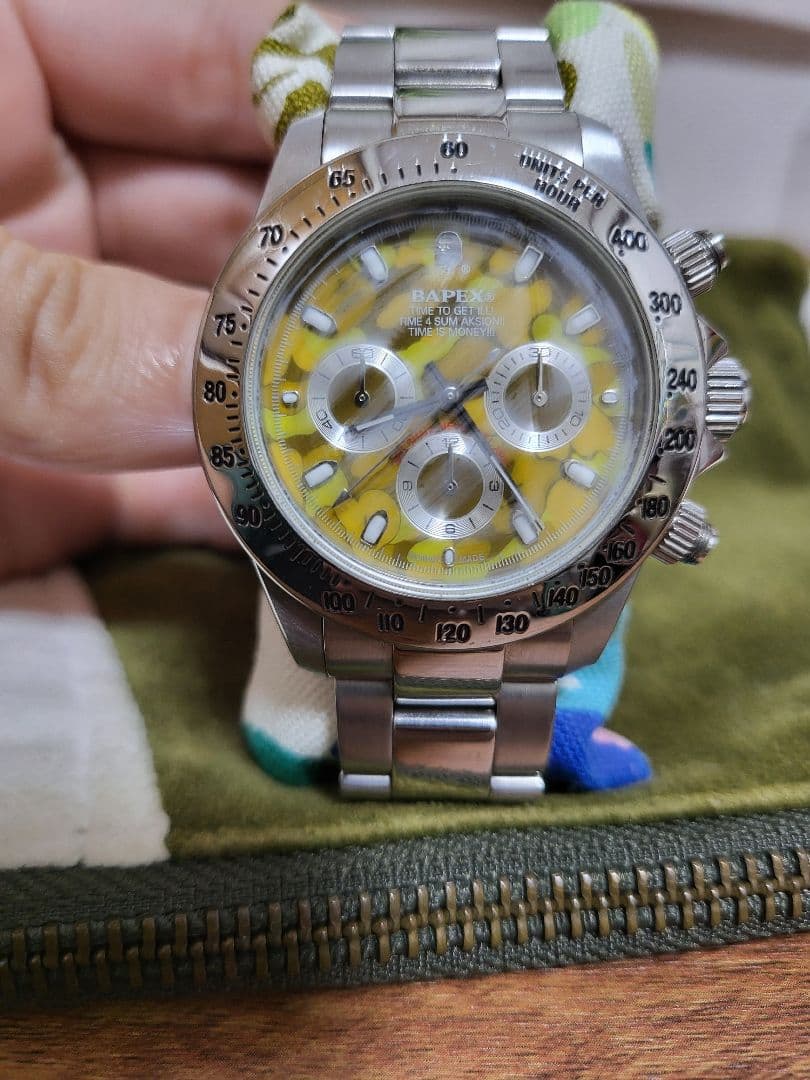 baggio BAPE クロノグラフ 腕時計 イエロー カモフラージュ