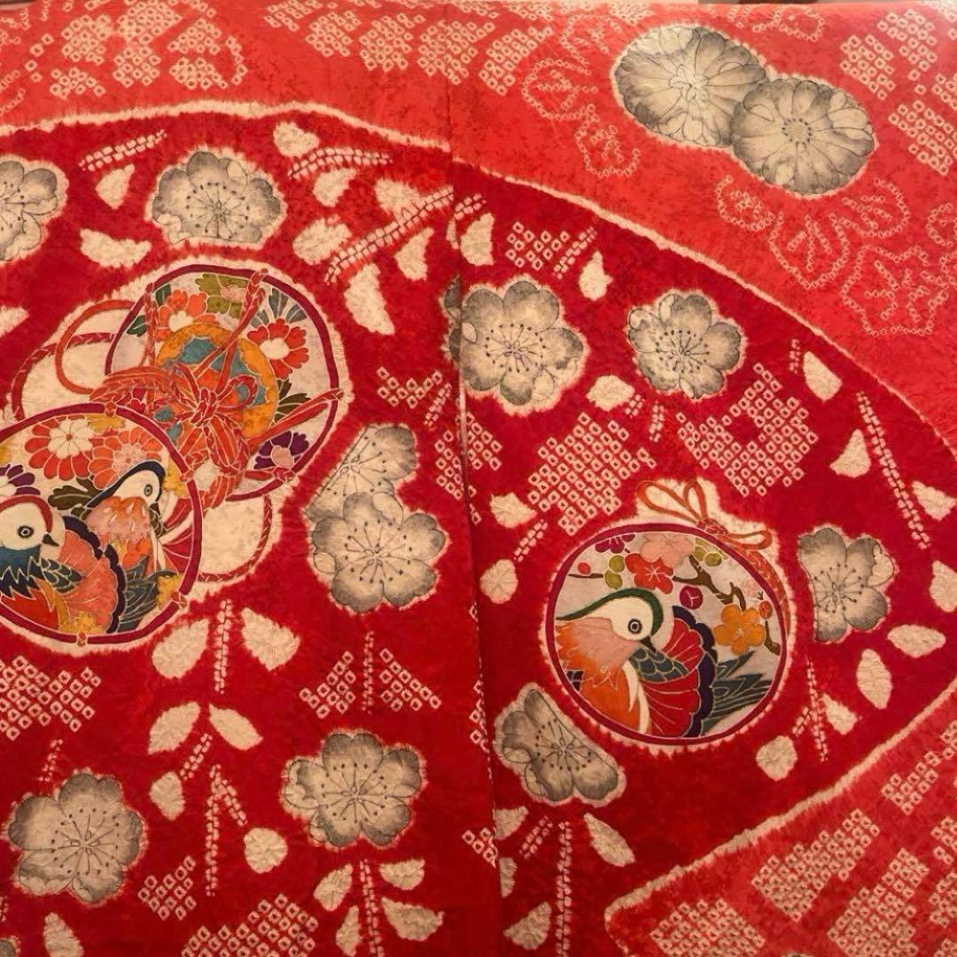 七五三 着物 女の子 正絹 本絞り 手描き友禅 古典柄 赤 長襦袢セット