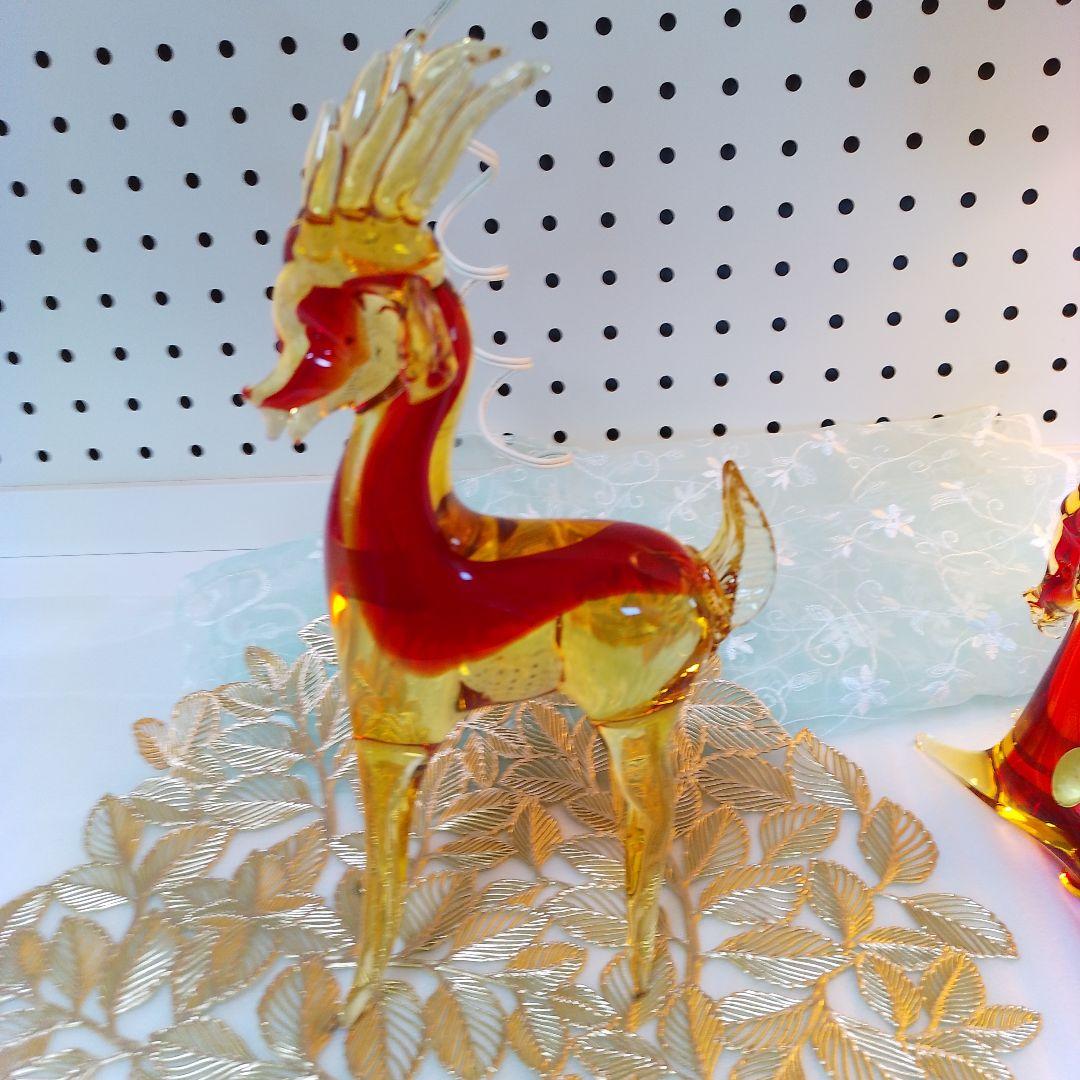 ムラーノベネチアンガラスお対 鹿の置物。