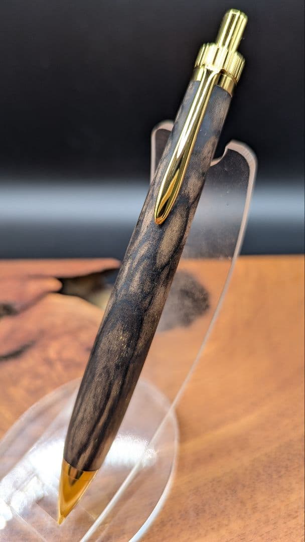 610超極上　黒柿　孔雀杢　木軸シャーペン　ボールペン