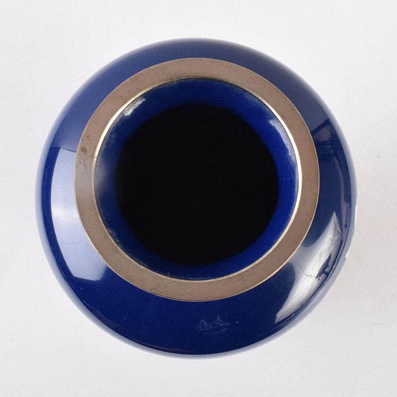 七宝焼　薔薇文　花瓶　唐木台付　時代箱　M　R9058