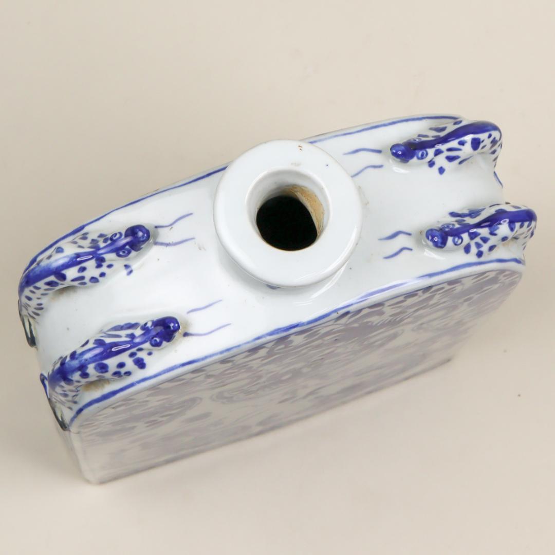 青花瓷 龍鳳凰紋双耳扁壺 飾り壺 花瓶