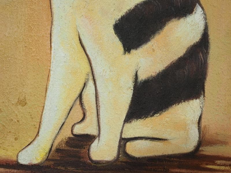 動物像・生物画　油絵　熊谷守一　ねこ　F4　額付き　手描き　肉筆