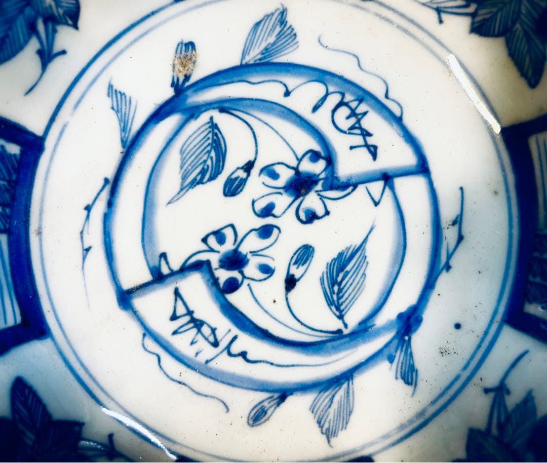 江戸期　古染付芙蓉手　間取山水　深鉢