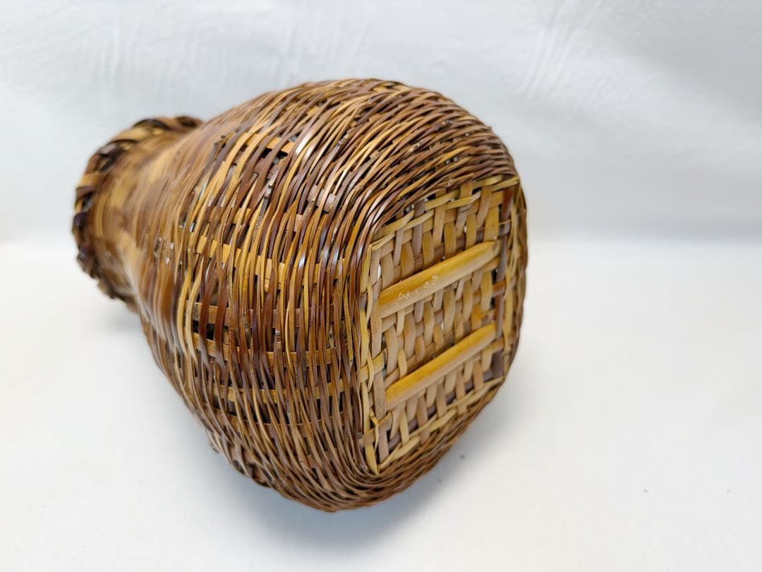 未使用 茶道具 轡 昭竹斎作 竹花入 花籠 竹おとし付き 刻印 茶室 元箱