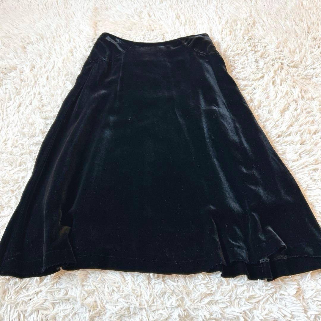 Y's Yohji Yamamoto ワイズ　ベロアフレアスカート 漆黒 艶感