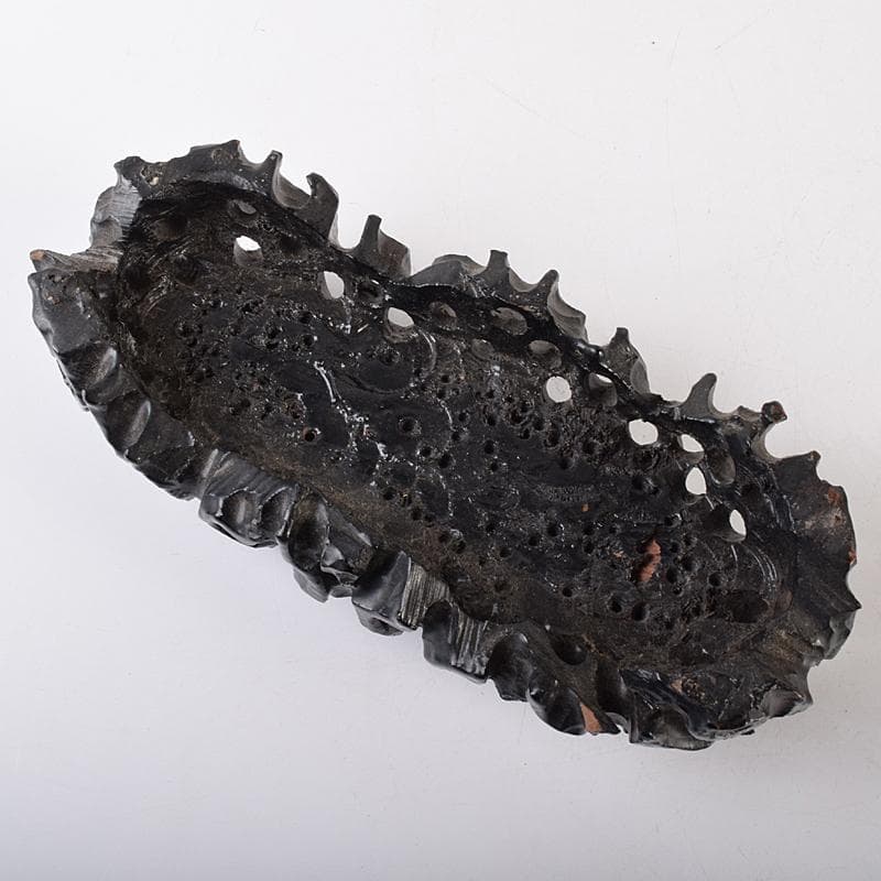 中国　玉石彫刻　鶏血石　山水人物刻　床飾　置物　唐木台付　F　R7719B