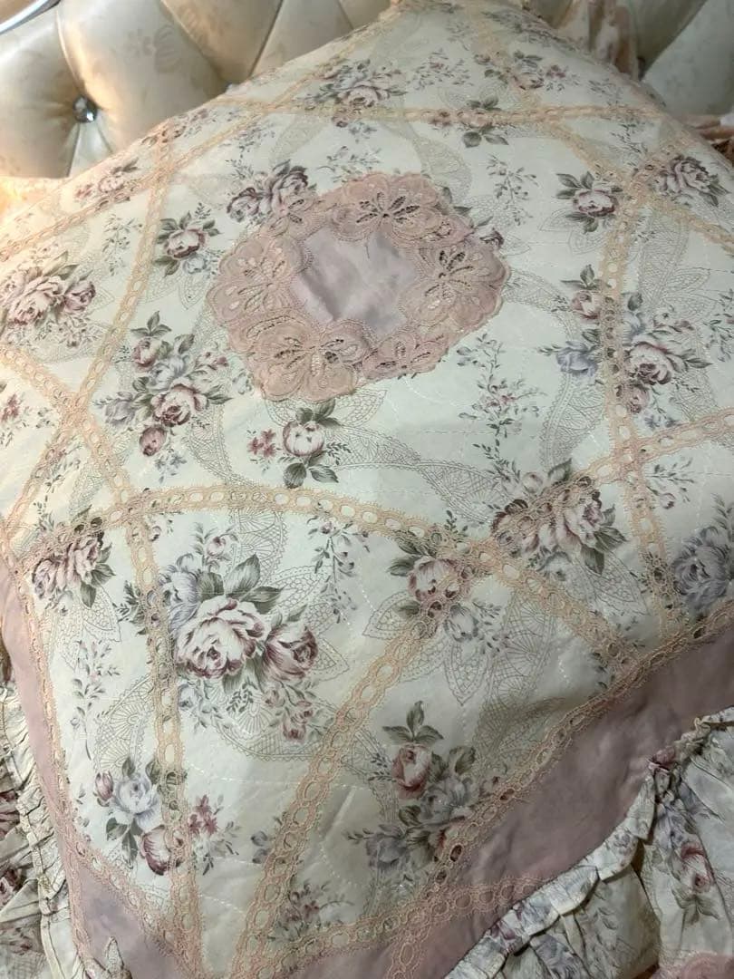 さえらアキアカネ大きな花柄レースクッションカバー座布団カバー２点【希少品】