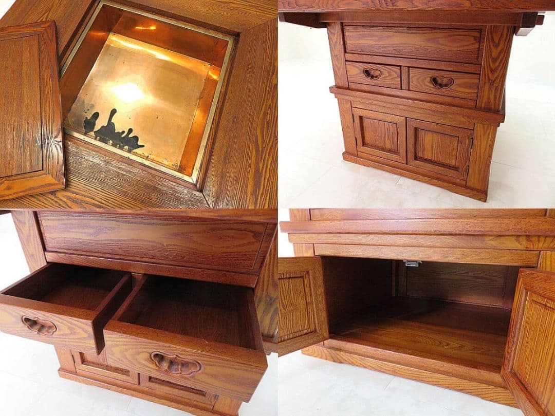 希少品 府中「松尾博昭」作 欅無垢材ダイニング5点セット 長火鉢/団炉裏