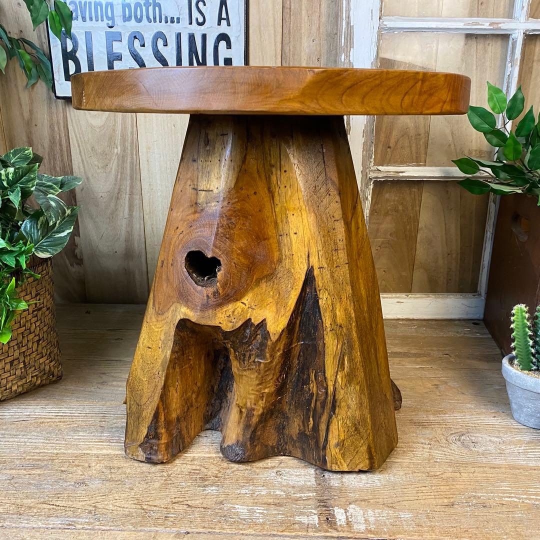 新商品入荷オールドチーク天然無垢丸太花台L（50㎝×48㎝）サイドテーブル飾り台