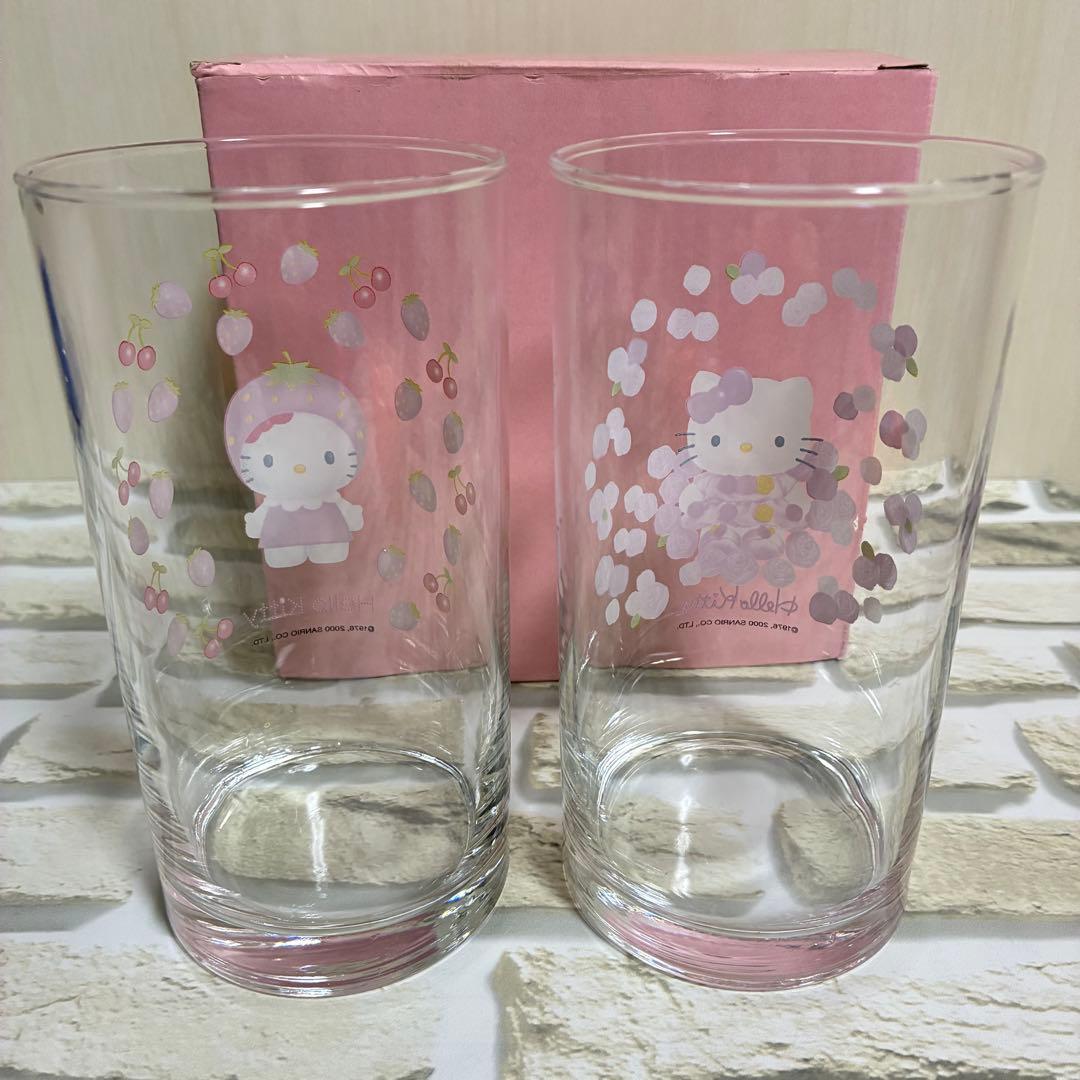 レア！貴重！ハローキティ いちご柄バラ柄グラス 2個セット サンリオ 2000年