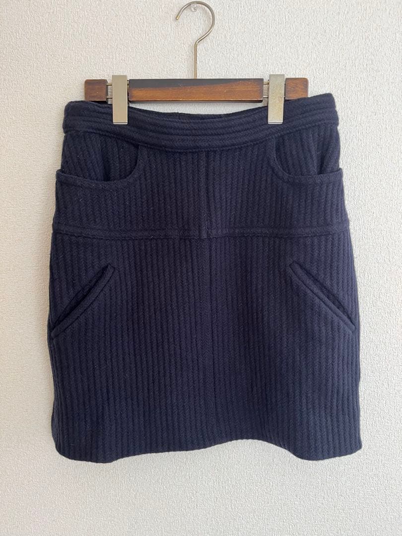 バズ　CHANEL リブ編みデザイン　膝丈スカート　ネイビー