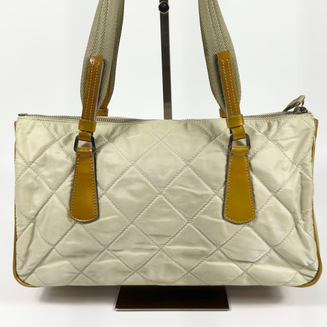 00s PRADA キルティングナイロン ショルダーバッグ ベージュ 3角ロゴ