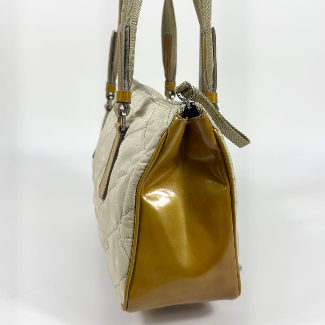 00s PRADA キルティングナイロン ショルダーバッグ ベージュ 3角ロゴ