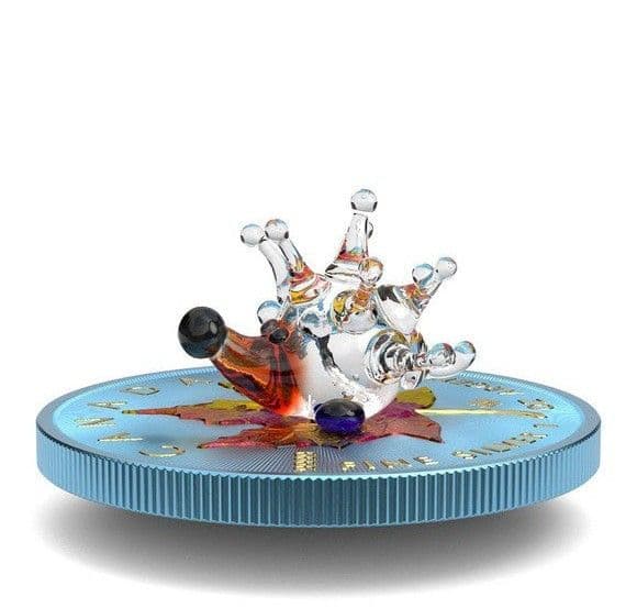 新品　ハリネズミムラノガラス付メイプル 銀貨 追加彩色