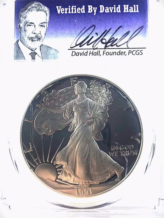 【最高鑑定】1991-S イーグル銀貨 デビットホールサイン入