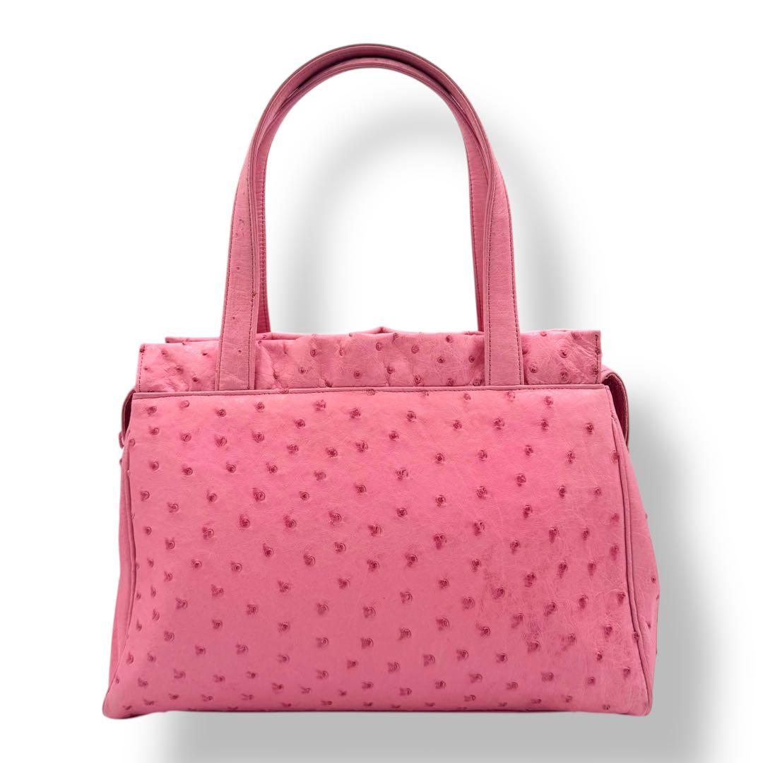JRA ハンドバッグ オーストリッチ 本革 フルポイント 貴彦 ピンク 底鋲