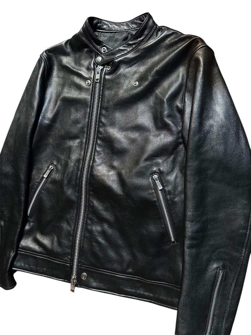 良品！手触り最高！高級レノマオム ラムレザーシングルライダース ジャケット M