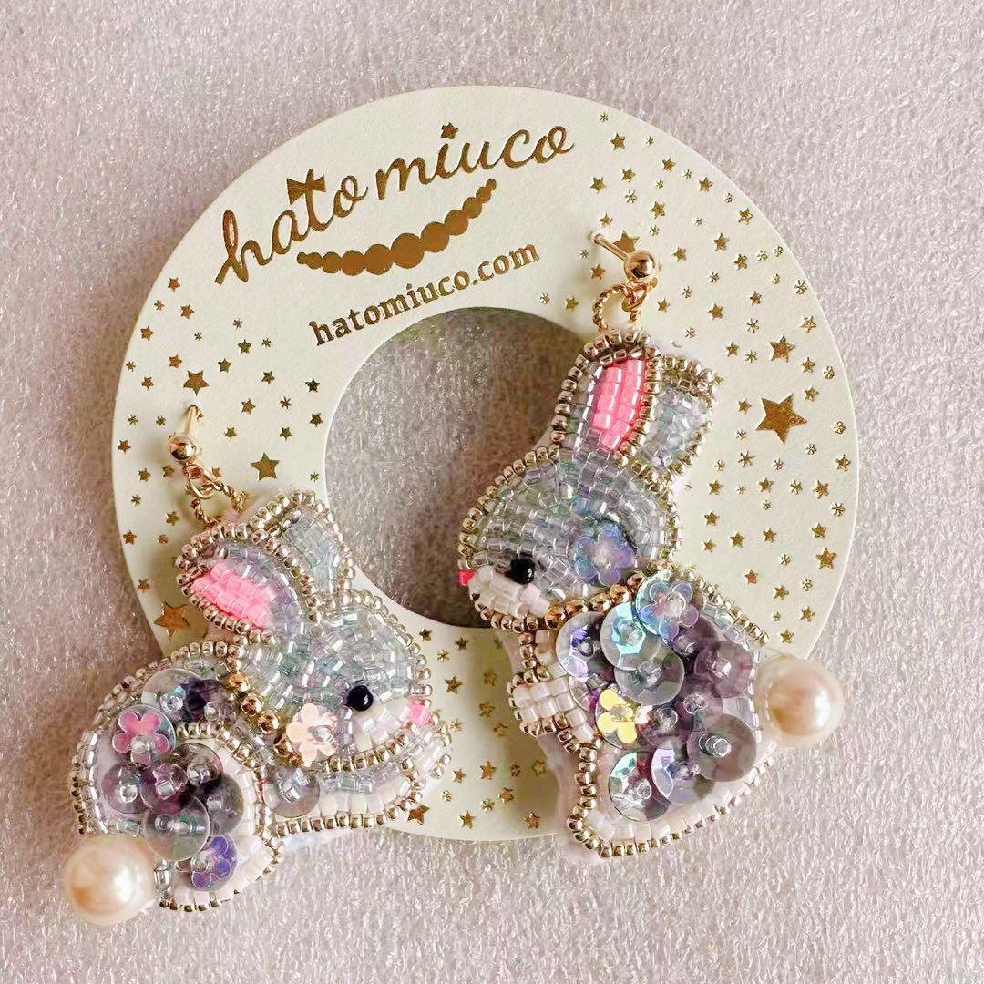 hatomiuco 刺繍 作家 ピアス テディベア ハンドメンド ぬいぐるみ