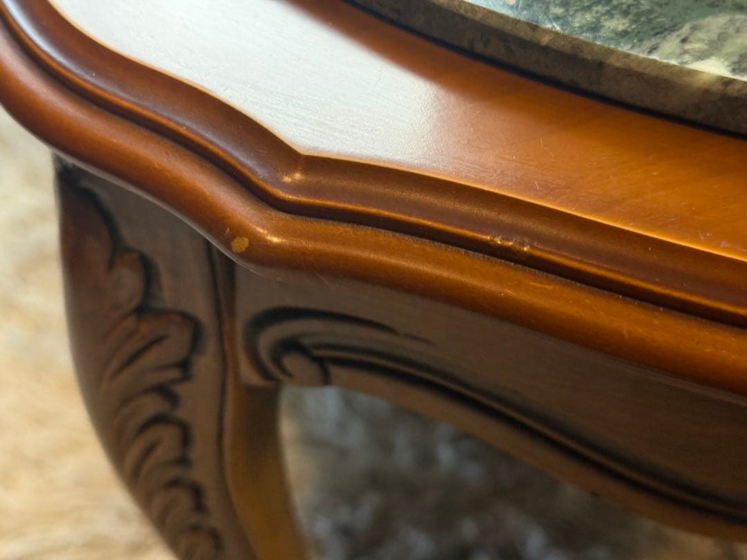 大理石　センターテーブル　ローテーブル　グリーン　クラシック　猫脚　アンティーク