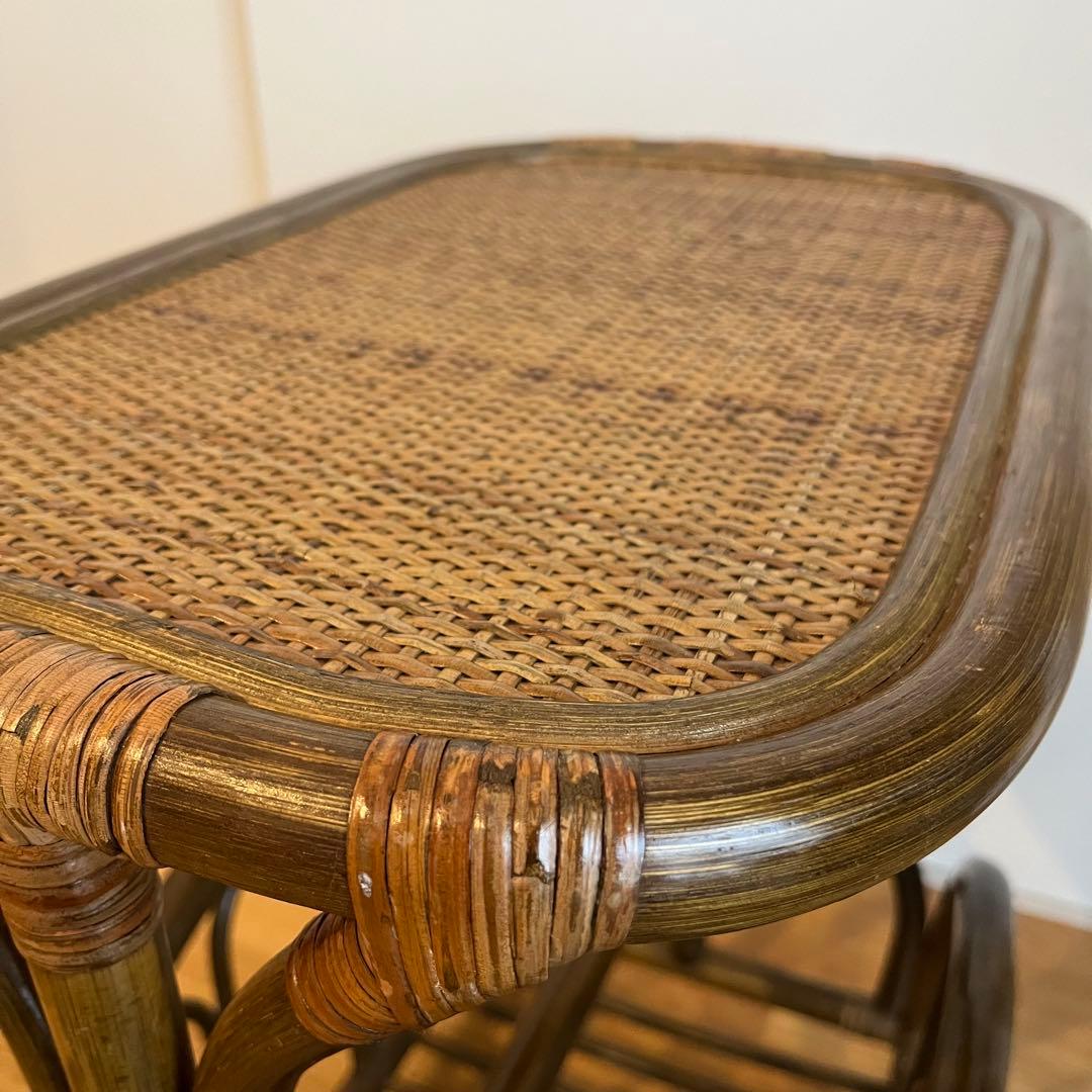 ラタン サイドテーブル マガジンラック 籐家具 レトロ アンティーク調