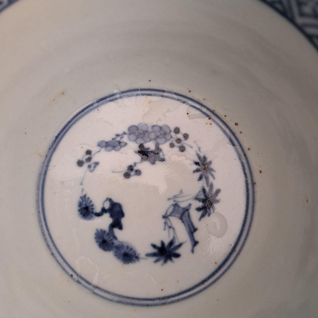 「新春に 松竹梅のそば猪口！①」 古伊万里染付猪口(直径10cm) 骨董アンティ