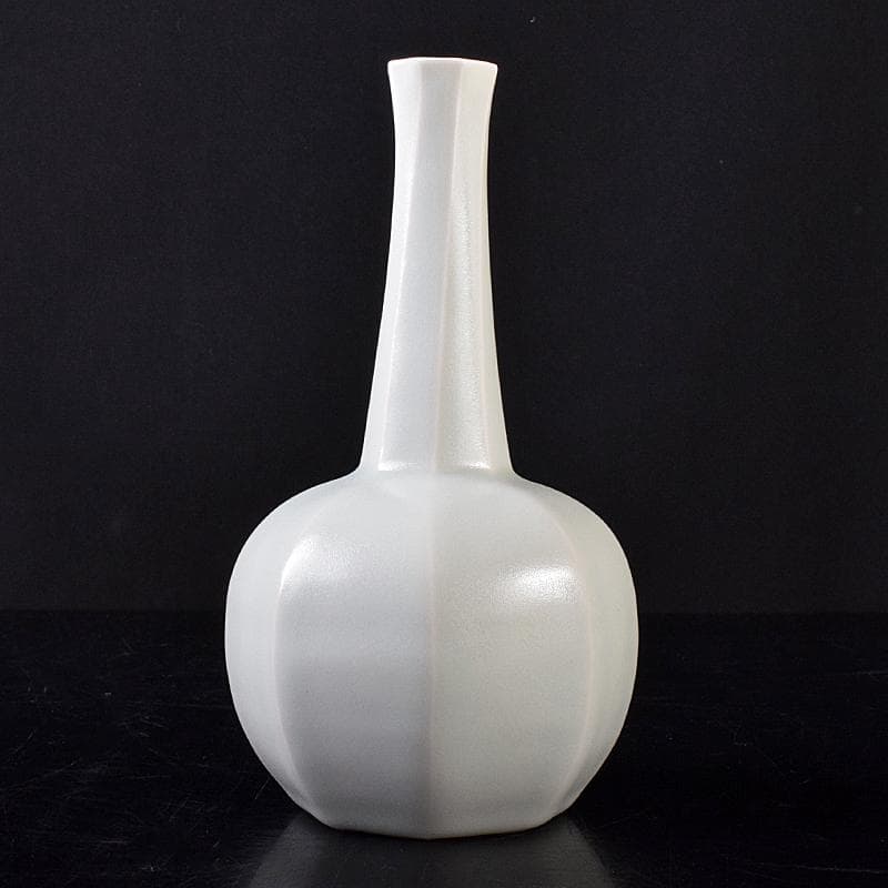 京焼　竹中浩作　白磁　面取瓶　共箱　C　R8758