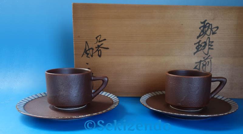 九谷焼 　松本佐一 芙蓉図　ペア 　珈琲揃　共箱　　カップ&ソーサー　２４９２