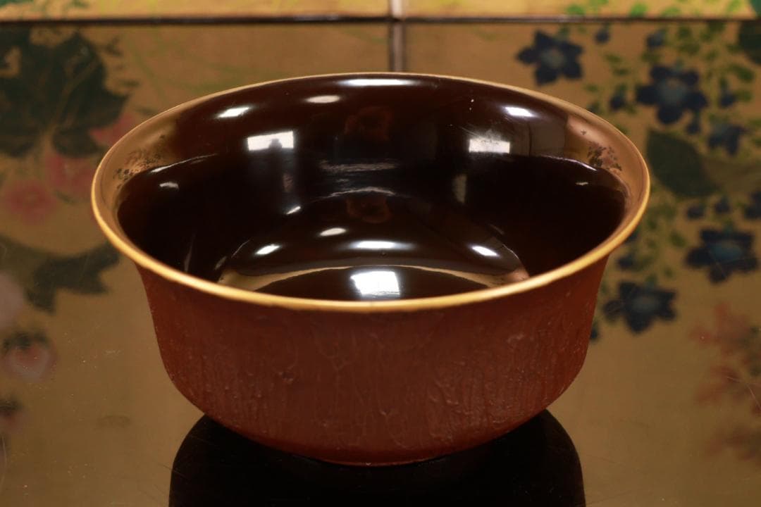 時代輪島塗　明治期　特注品　金縁内黒　松皮塗餅椀　十客　吸物椀　BJ092