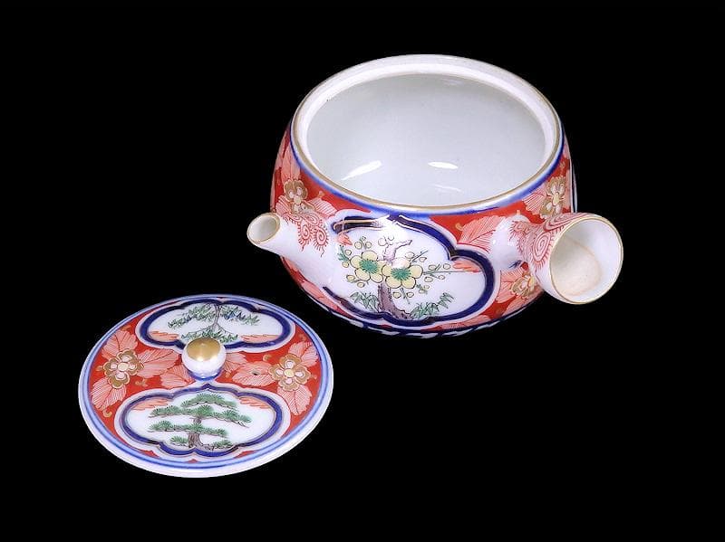 九谷　大聖寺伊万里　金襴手　窓絵　松竹梅の図　急須　F335AS-fbun