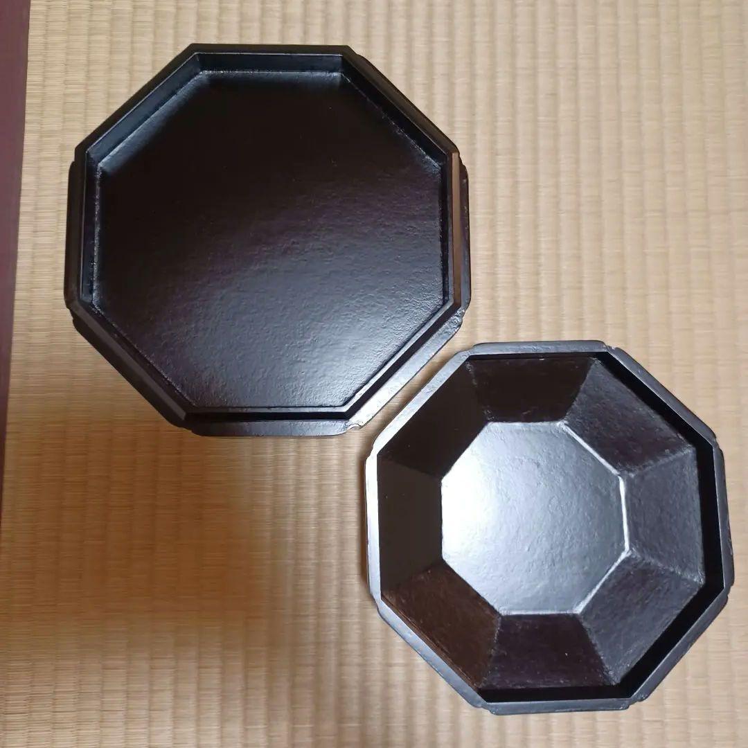 未使用　青漆爪紅　ヘギ目　八角　 食籠　表千家　茶道具　漆器　漆芸　木製　⑤